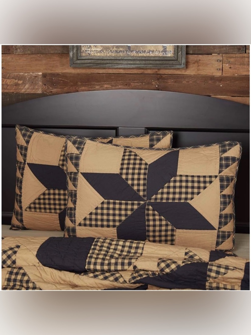 Primitive Black Tan Check Star KING Quilt & Standard Shams Set Dakota Star VHC - Picture 4 of 5